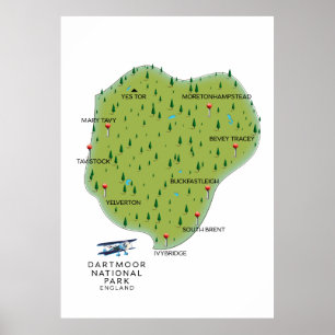 Poster Mapa da Inglaterra do Parque Nacional de Dartmoor
