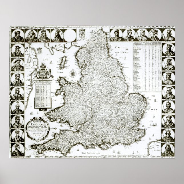 Póster Mapa da Inglaterra e do País de Gales, 1644 (Frente)