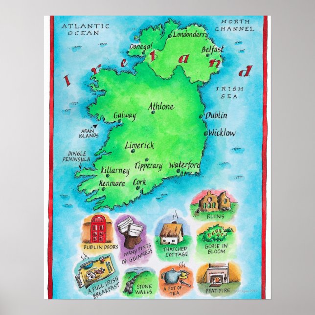 Póster Mapa da Irlanda (Frente)