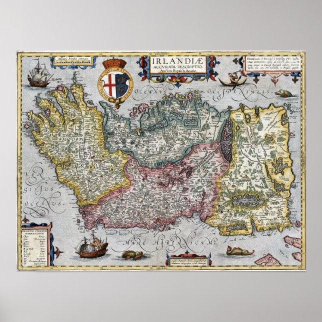 Poster Mapa da Irlanda 1609 (Frente)