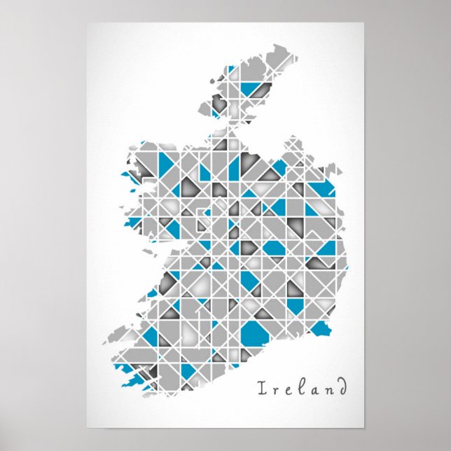 Póster Mapa da Irlanda| Crystal Diamond Style Trabalho de (Frente)