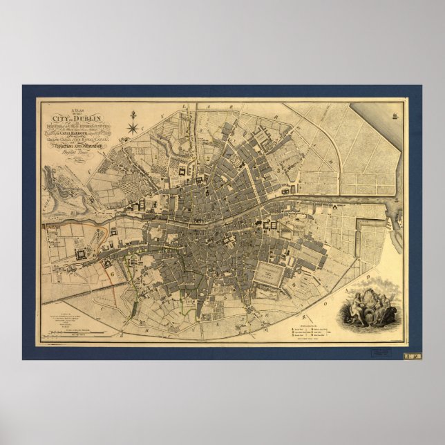 Poster Mapa da Irlanda de Dublin, 1797 (Frente)
