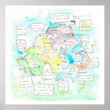 Mapa da Irlanda do Norte Quirky com dizeres.