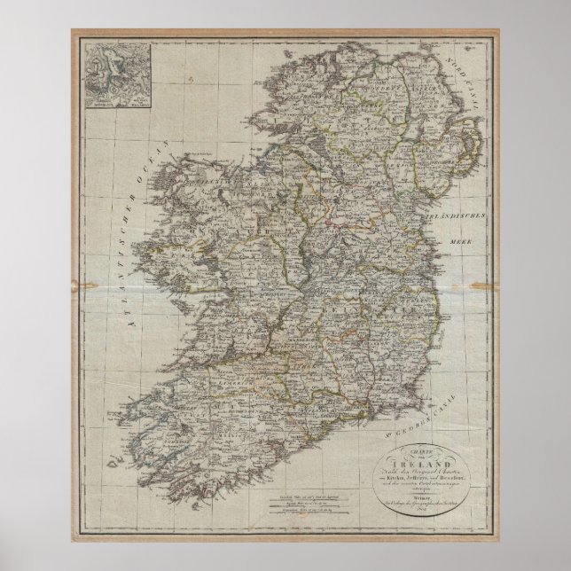 Póster Mapa da Irlanda em 1804 (40"x47") (Frente)