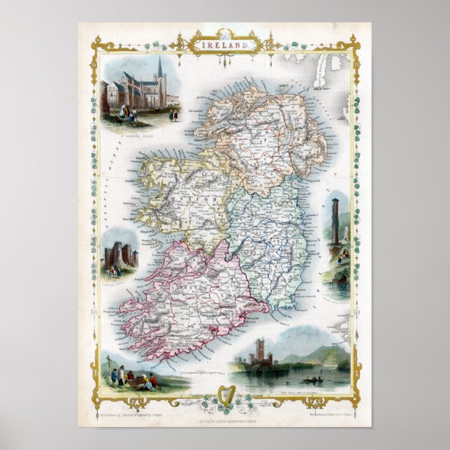 Póster Mapa da Irlanda em 1851 (Frente)