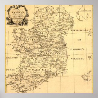Poster Mapa da Irlanda, Famílias de Irlandês e Inglês