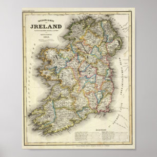 Poster Mapa da Irlanda - Mapa Histórico do Eire Erin Irl