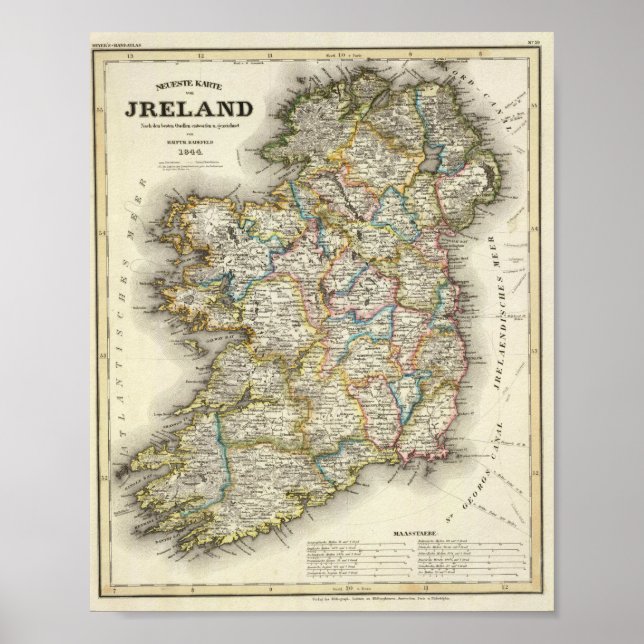 Poster Mapa da Irlanda - Mapa Histórico do Eire Erin Irla (Frente)