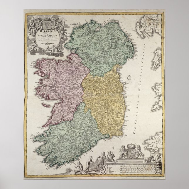 Póster Mapa da Irlanda mostrando as províncias de Ulster (Frente)