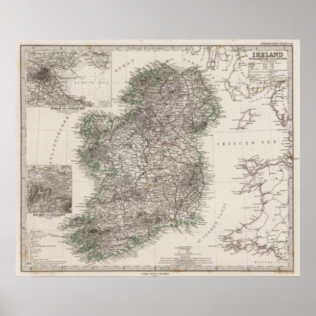 Póster Mapa da Irlanda por Stieler (Frente)