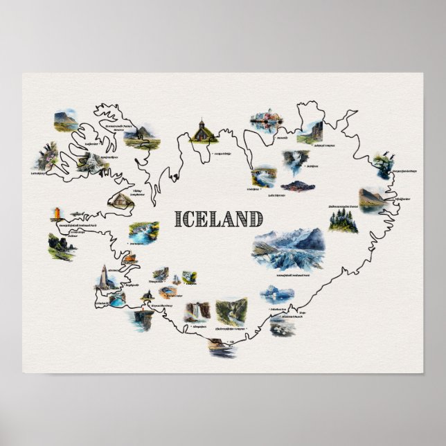 Poster Mapa da Islândia (Frente)