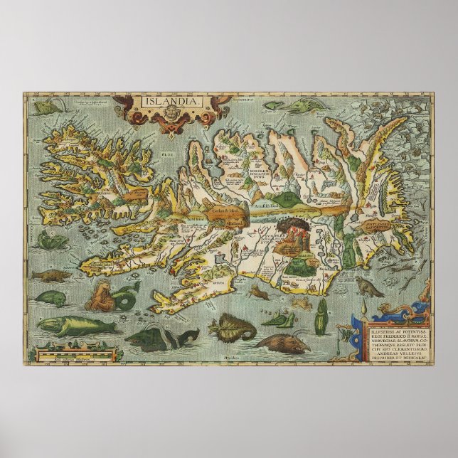 Póster Mapa da Islândia 1590 (Frente)