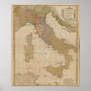 Poster Mapa da Itália em 1790