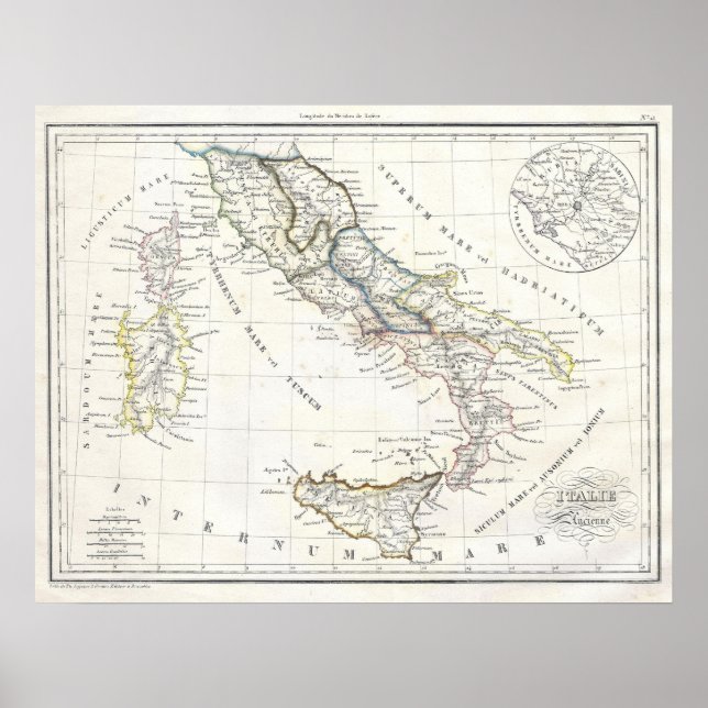 Poster Mapa da Itália no antigo tempo romano (Frente)
