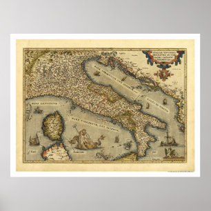 Póster Mapa Da Itália Por Ortelius 1570