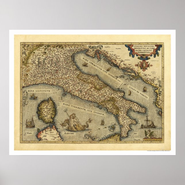 Póster Mapa Da Itália Por Ortelius 1570 (Frente)