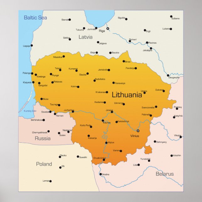 Poster Mapa Da Lituânia (Frente)