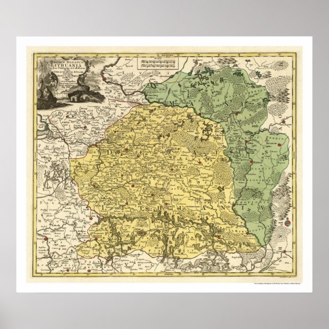 Poster Mapa da Lituânia 1750 (Frente)