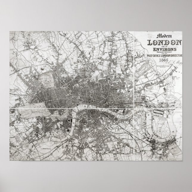 Poster Mapa da Londres Moderna e seus arredores, 1854 (Frente)