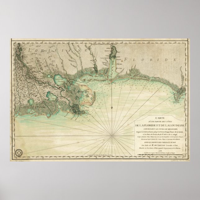 Poster Mapa da Louisiana e da Flórida Costa do Golfo (177 (Frente)