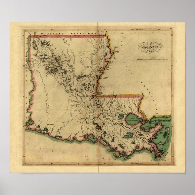 Póster Mapa da Louisiana em 1814 (Frente)