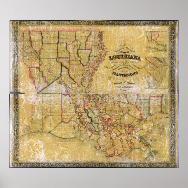 Poster Mapa da Louisiana em La Tourrette (1848) (Frente)