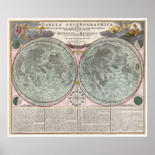 Póster Mapa da Lua em 1707