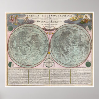 Póster Mapa da Lua em 1707