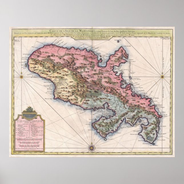 Póster Mapa da Martinica (1742) (Frente)
