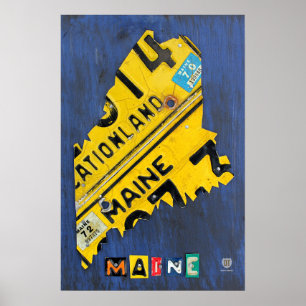 Póster Mapa da matrícula do estado de Maine