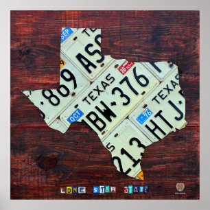 Póster Mapa da matrícula do estado de Texas nos conselho