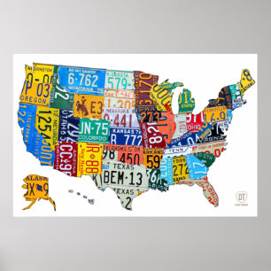 Póster Mapa da matrícula dos EUA no branco 2014