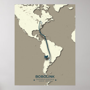 Poster Mapa da migração de Bobolink - Vintagem Minimalist