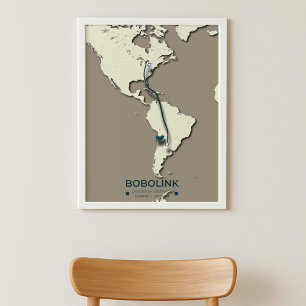 Poster Mapa da migração de Bobolink - Vintagem Minimalist