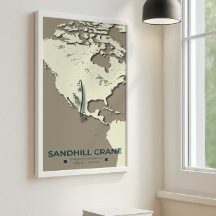 Poster Mapa da migração de Sandhill Crane - Vintage minim