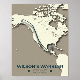 Poster Mapa da Migração do Warbler de Wilson - Minimalist