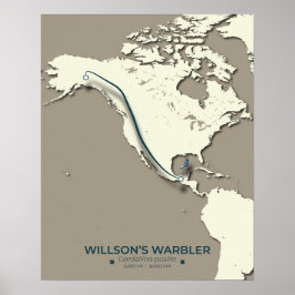 Poster Mapa da Migração do Warbler de Wilson - Minimalist