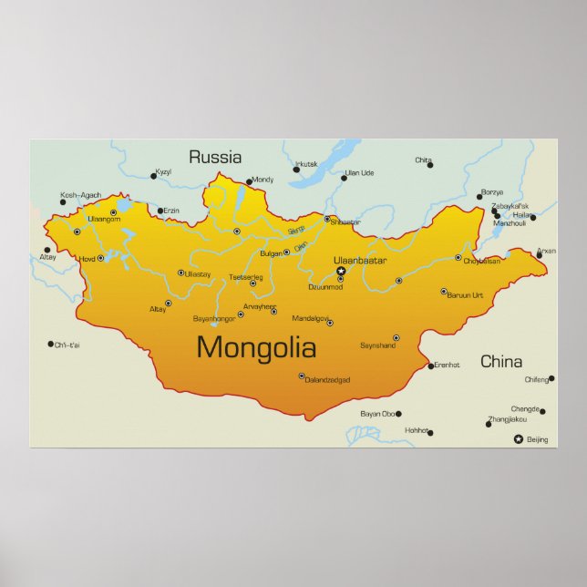 Poster Mapa da Mongólia (Frente)