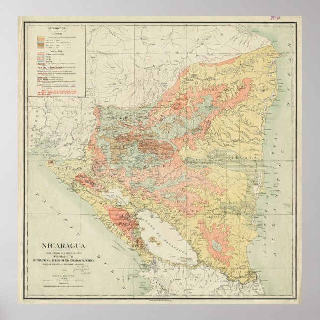 Póster Mapa da Nicarágua (1903) (Frente)