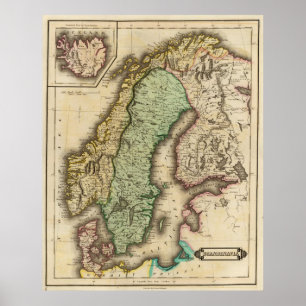 Póster Mapa da Noruega e da Suecias (1831)