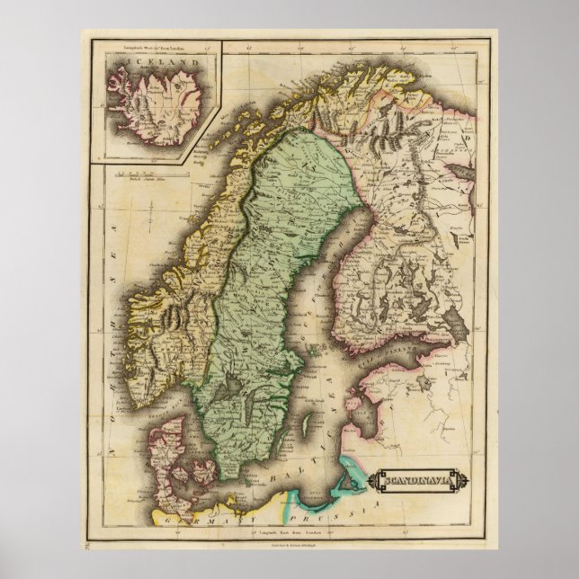 Póster Mapa da Noruega e da Suecias (1831) (Frente)