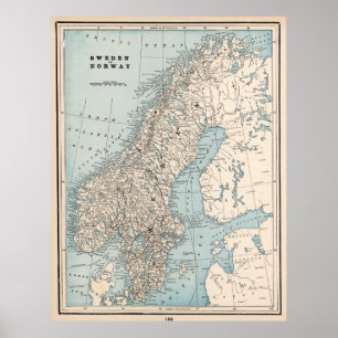 Poster Mapa da Noruega e da Suecias (1893)