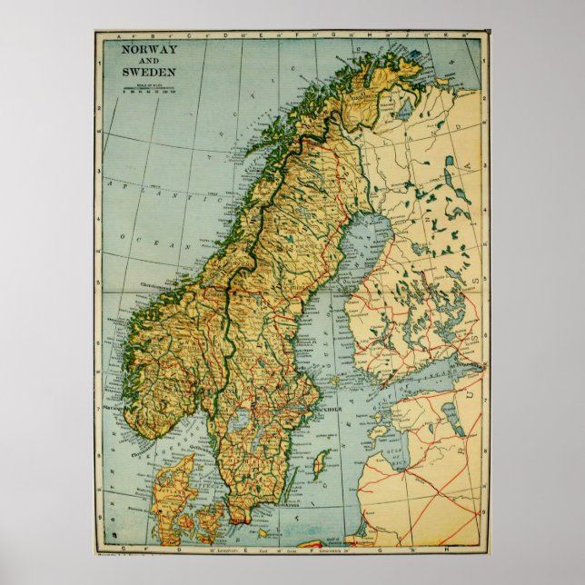 Poster Mapa da Noruega e da Suecias (1921) (Frente)