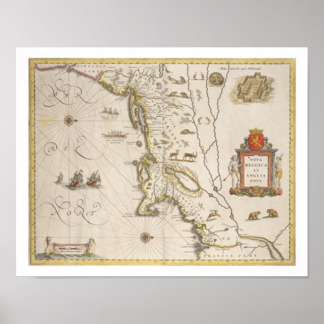 Póster Mapa da Nova Bélgica e da Nova Inglaterra, pub. em (Frente)