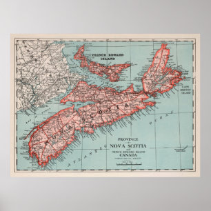 Poster Mapa da Nova Escócia Canadá (1925)