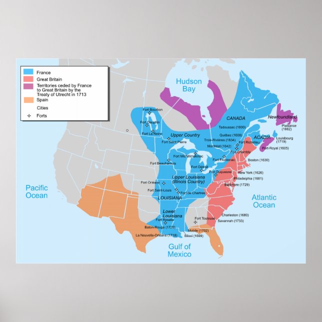 Poster Mapa da Nova França em 1750 (Frente)