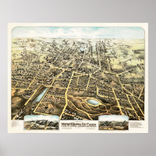 Póster Mapa da Nova Inglaterra, Connecticut, de 1875