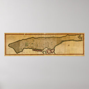 Póster Mapa da Nova Iorque da ilha de Manhattan desde