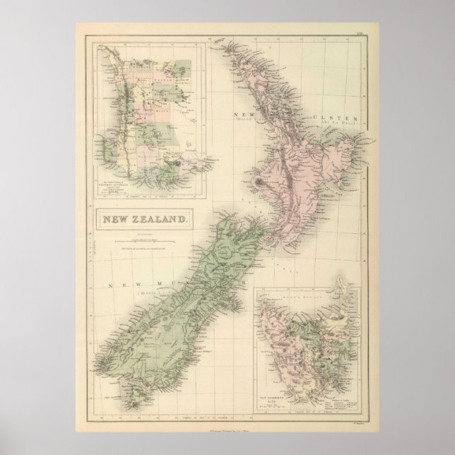 Poster Mapa da Nova Zelândia (1854) (Frente)