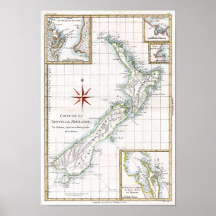 Póster Mapa da Nova Zelândia de 1787